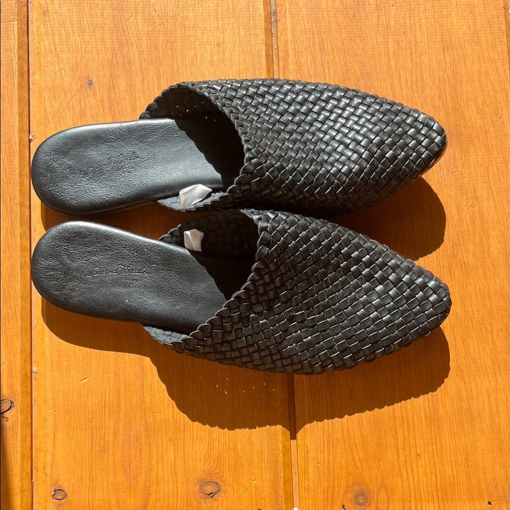Black Woven Slip-On Mules